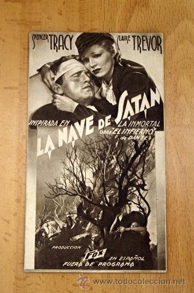 Folhetos de m&atilde;o de filmes antigos de cinema: La nave de Sat&aacute;n - Spencer Tracy, Claire Trevor - Publicidad Teatro Giner - Alcira