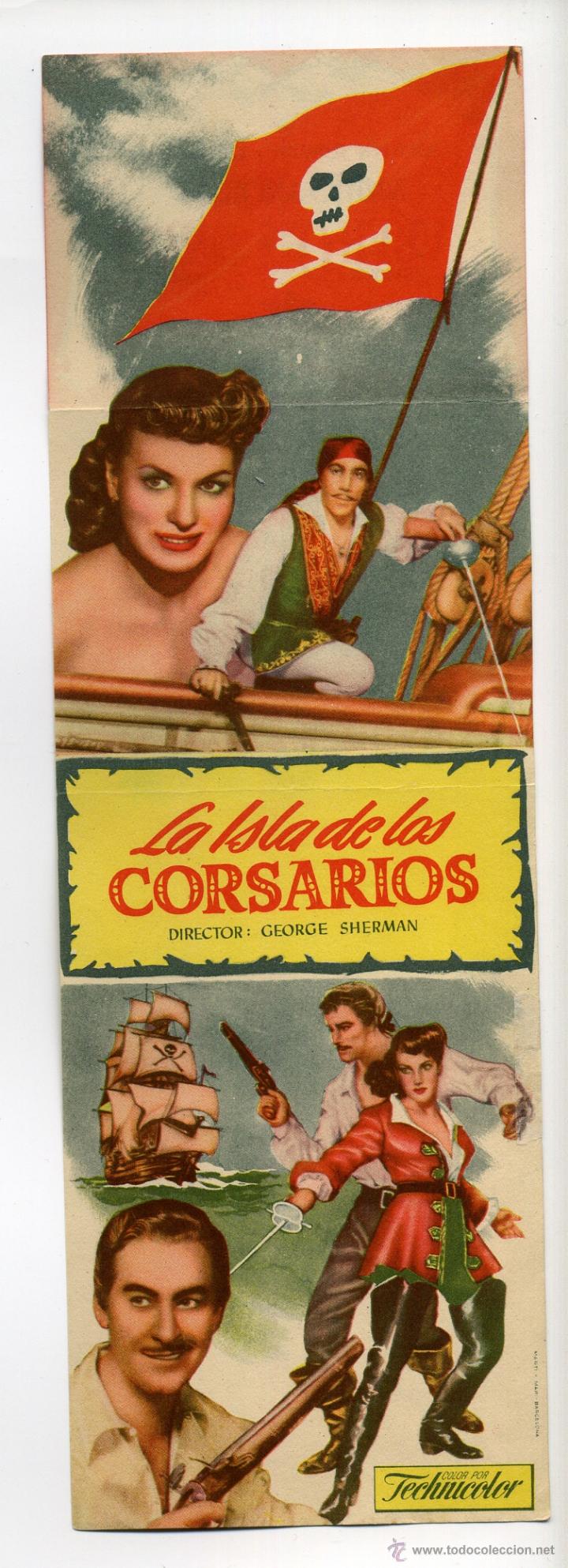 Folhetos de m&atilde;o de filmes antigos de cinema: LA ISLA DE LOS CORSARIOS, con Errol Flynn.