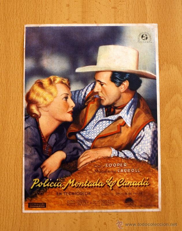 Cine: Policia montada del Canad&aacute; - Gary Cooper - Publicidad Cines Giner y Cervantes - Valencia