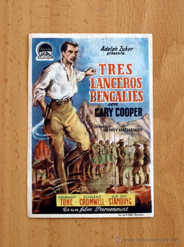 Cine: Tres lanceros Bengal&iacute;es - Gary Cooper, Franchot Tone - Publicidad Cine Montecarlo, Torrente