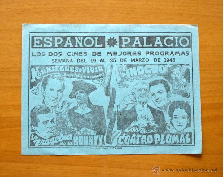 Cine: No te niegues a vivir - Las cuatro plumas - La tragedia de la Bounty - Pinocho