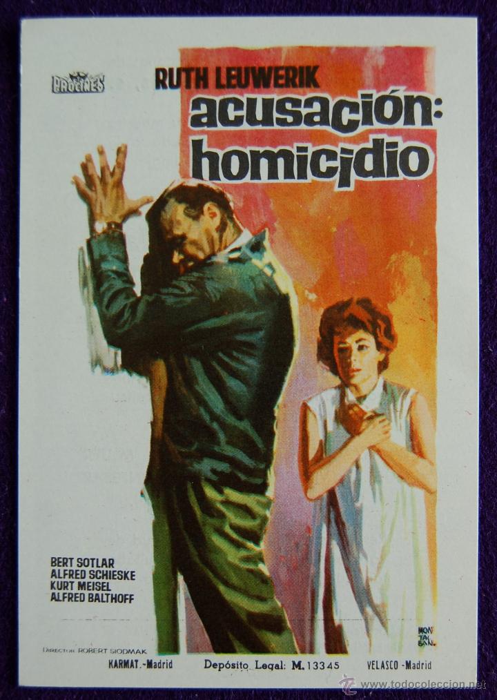 Cine: PROGRAMA DE CINE DE MANO. ORIGINAL. ACUSACION: HOMICIDIO. RUTH LEUWERIK. - Foto 1