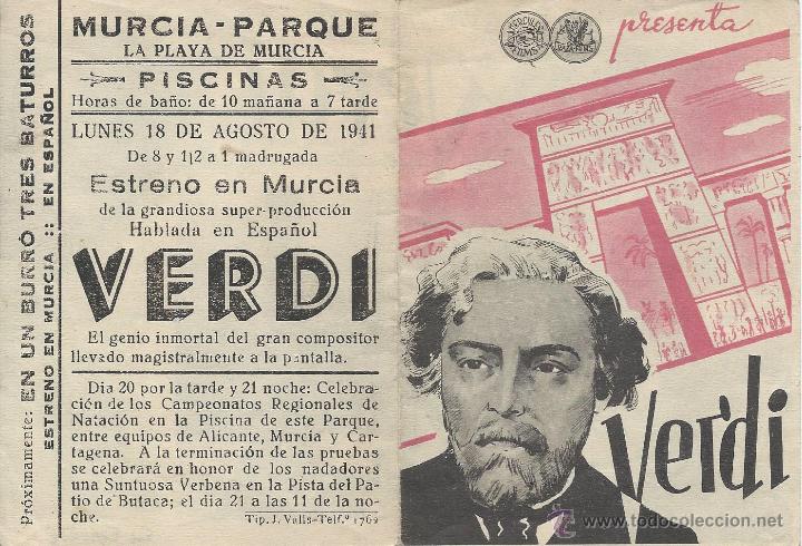 Cine: VERDI. MURCIA. PROGRAMA DOBLE. CINE MURCIA-PARQUE. 18 DE AGOSTO DE 1941.