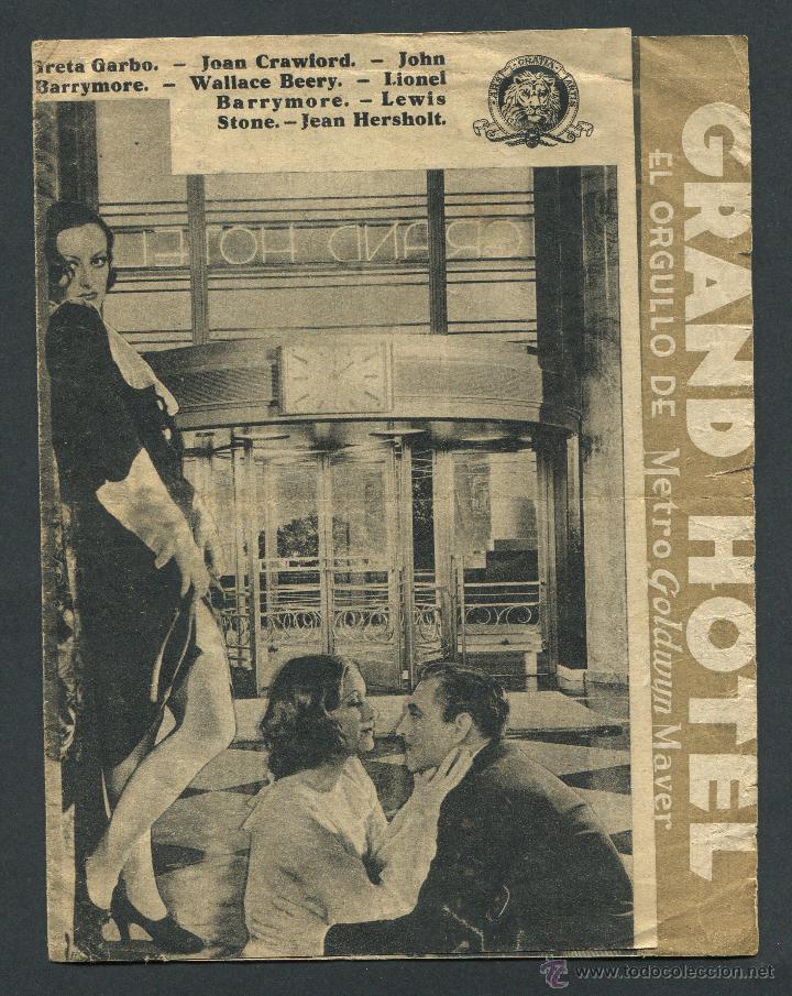 Cine: GRAND HOTEL PROGRAMA ORIGINAL GRETA GARBO !!!!! - Foto 1