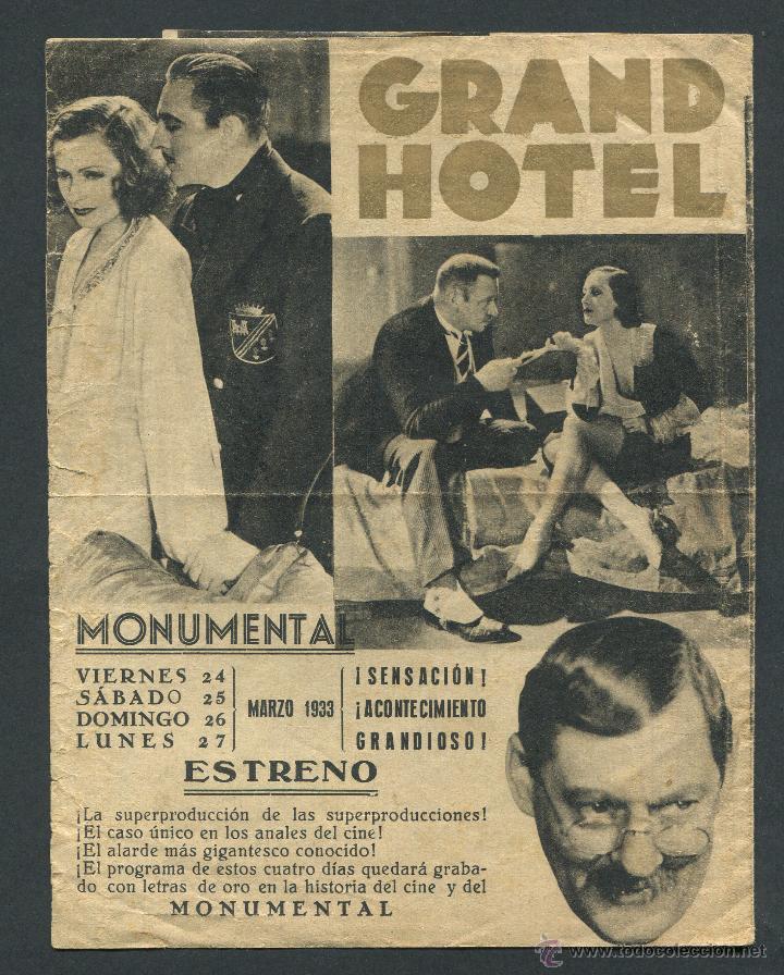 Cine: GRAND HOTEL PROGRAMA ORIGINAL GRETA GARBO !!!!! - Foto 2