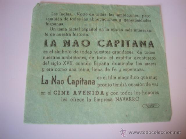 Cine: ANTIGUO Y RARO PROGRAMA LA NAO CAPITANA CINE AVENIDA EMPRESA NAVARRO ELCHE A&Ntilde;OS 40