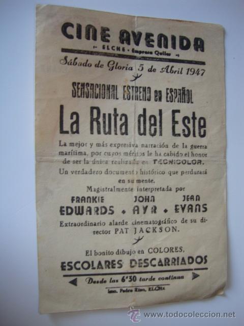 Cine: ANTIGUO PROGRAMA LA RUTA DEL ESTE CINE AVENIDA ELCHE - Foto 2