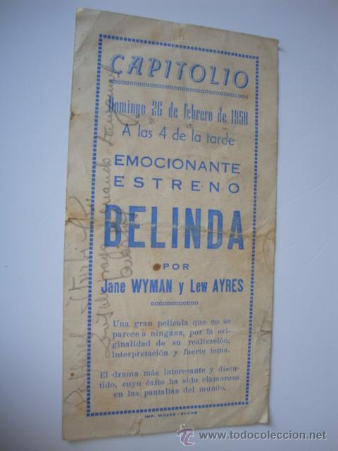 Cine: ANTIGUO PROGRAMA BELINDA, con Jane Wyman. CAPITOLIO ELCHE - Foto 2