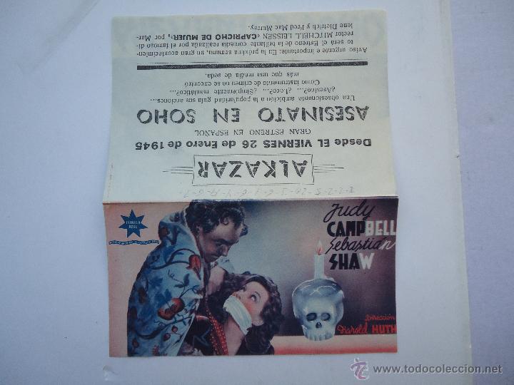 Cine: ASESINATO EN SOHO, CON JUDY CAMBELL. DOBLE CON PUBLICIDAD CINE ALKAZAR.1945 - Foto 2 - 50504172