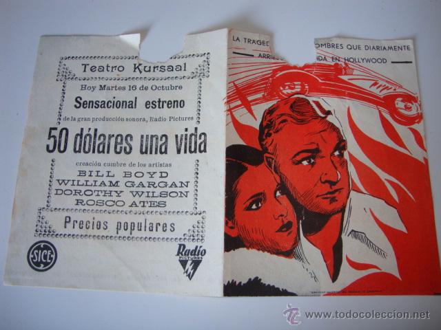 Cine: ANTIGUO, RARO Y DIFICIL PROGRAMA DOBLE A&Ntilde;OS 30 FOLLETO DE CINE 50 DOLARES UNA VIDA