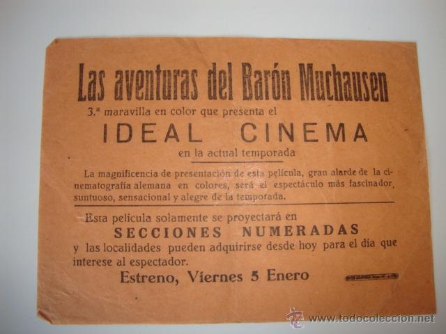  Flyers Publicitaires de films Anciens: ANTIGUO PROGRAMA A&Ntilde;OS 40/50 AVENTURAS DEL BARON MUCHAUSEN IDEAL CINEMA ELCHE