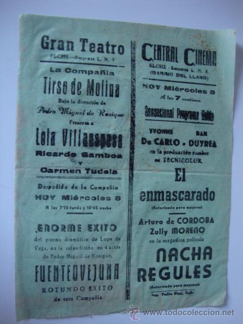 Cine: ANTIGUO PROGRAMA TIPO CARTEL DOBLE A&Ntilde;OS 40/50 TEATRO LOLA VILLAESPESA Y CINE EL ENMASCARADO