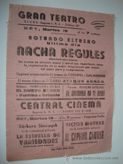 Cine: ANTIGUO PROGRAMA TIPO CARTEL TRIPLE A&Ntilde;OS 40/50 ELCHE