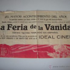 Cine: LA FERIA DE LA VANIDAD - PROGRAMA DE MANO DOBLE EN CUATRO - AÑO 1936 IDEAL CINEMA ELCHE