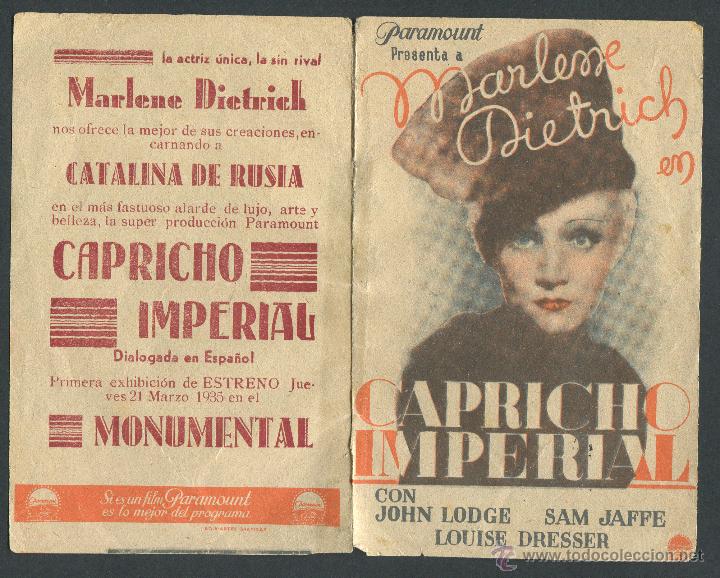 Cine: CAPRICHO IMPERIAL  PROGRAMA DOBLE DE PARAMOUNT CON PUBLICIDAD 1935 MARLENE DIETRICH - Foto 1