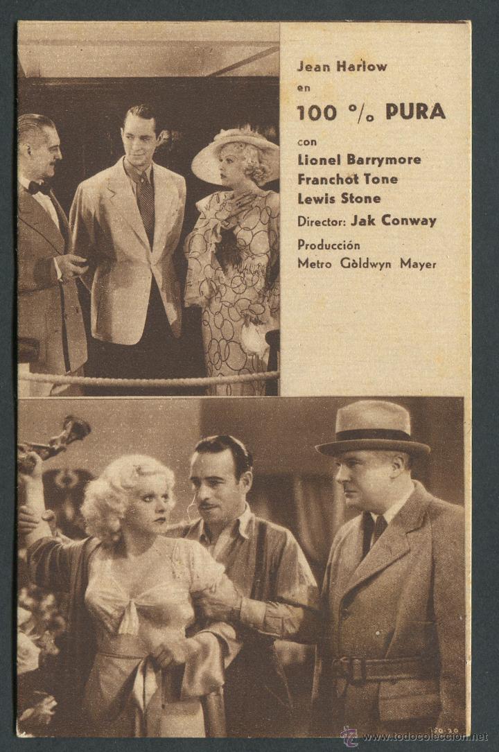 Cine: 100% PURA PROGRAMA TARJETA MGM JEAN HARLOW FRANCHOT TONE LEWIS STONE LIONEL BARRYMORE