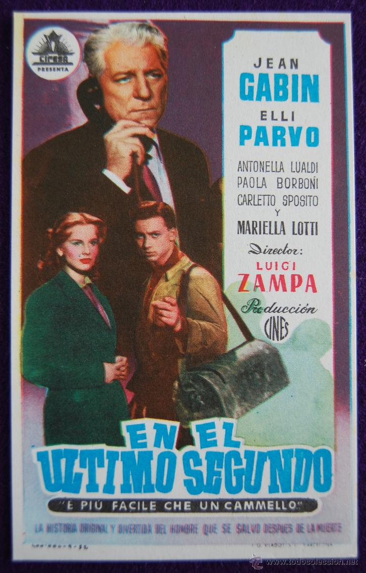Cine: PROGRAMA DE CINE DE MANO ORIGINAL. EN EL ULTIMO SEGUNDO. JEAN GABIN-ELLI PARVO. - Foto 1