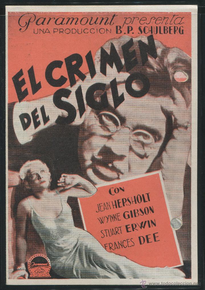 Cine: PROGRAMA EL CRIMEN DEL SIGLO , PARAMOUNT , DOBLE , CINE IMPRESO AL DORSO. - Foto 1