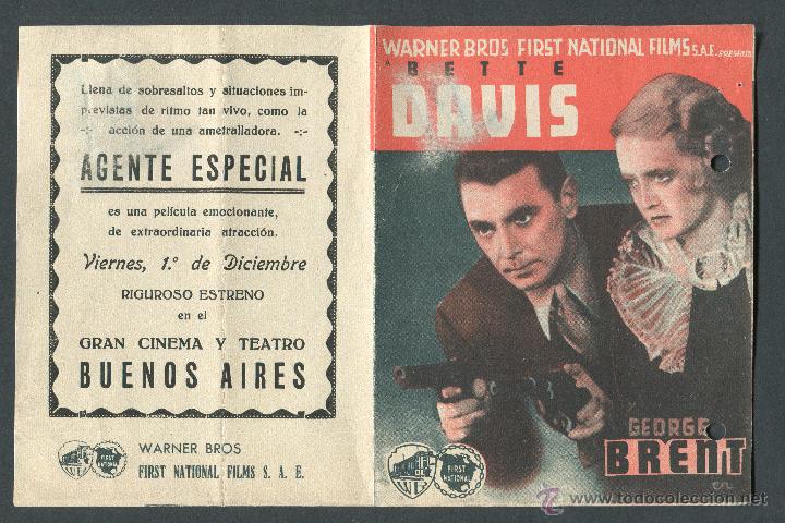 Cine: EL AGENTE ESPECIAL PROGRAMA DOBLE WARNER BETTE DAVIS GEORGE BRENT - Foto 1