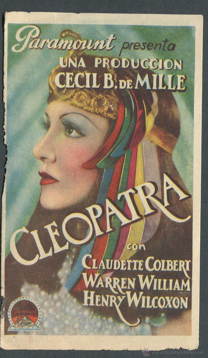 Cine: CLEOPATRA PROGRAMA DOBLE PARAMOUNT CLAUDETTE COLBERT CECIL B. DEMILLE - Foto 1