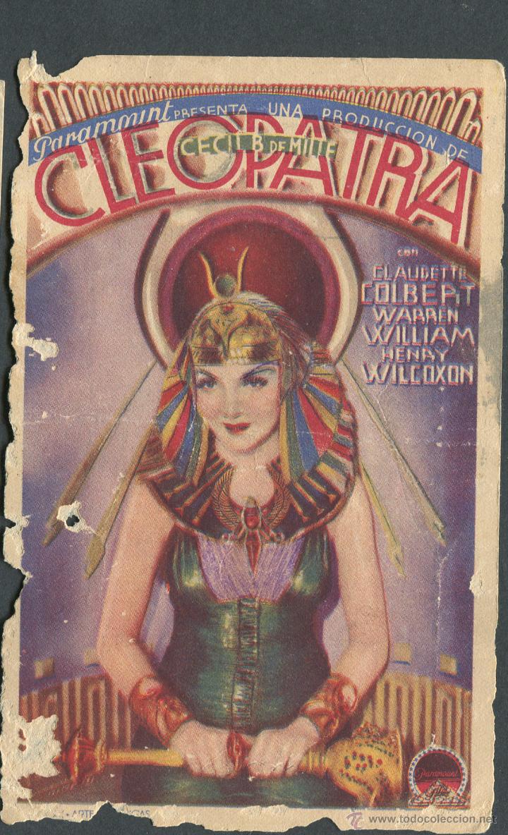 Cine: CLEOPATRA PROGRAMA PARAMOUNT CLAUDETTE COLBERT CECIL B. DEMILLE TARJETA - Foto 1