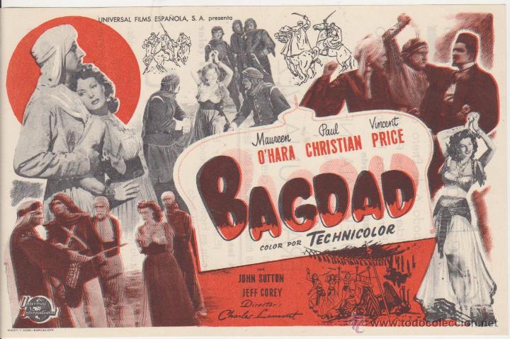 Cine: Bagdad. Sencillo grande de Universal. Cine Mari - Le&oacute;n  1951.