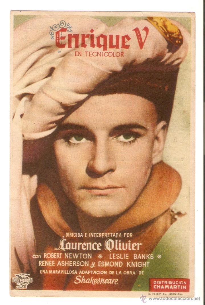  Flyers Publicitaires de films Anciens: ENRIQUE V - LAURENCE OLIVIER, ROBERT NEWTON, LESLIE BANKS, RENEE ASHERSON, ESMOND KNIGHT -CINE RIGAT