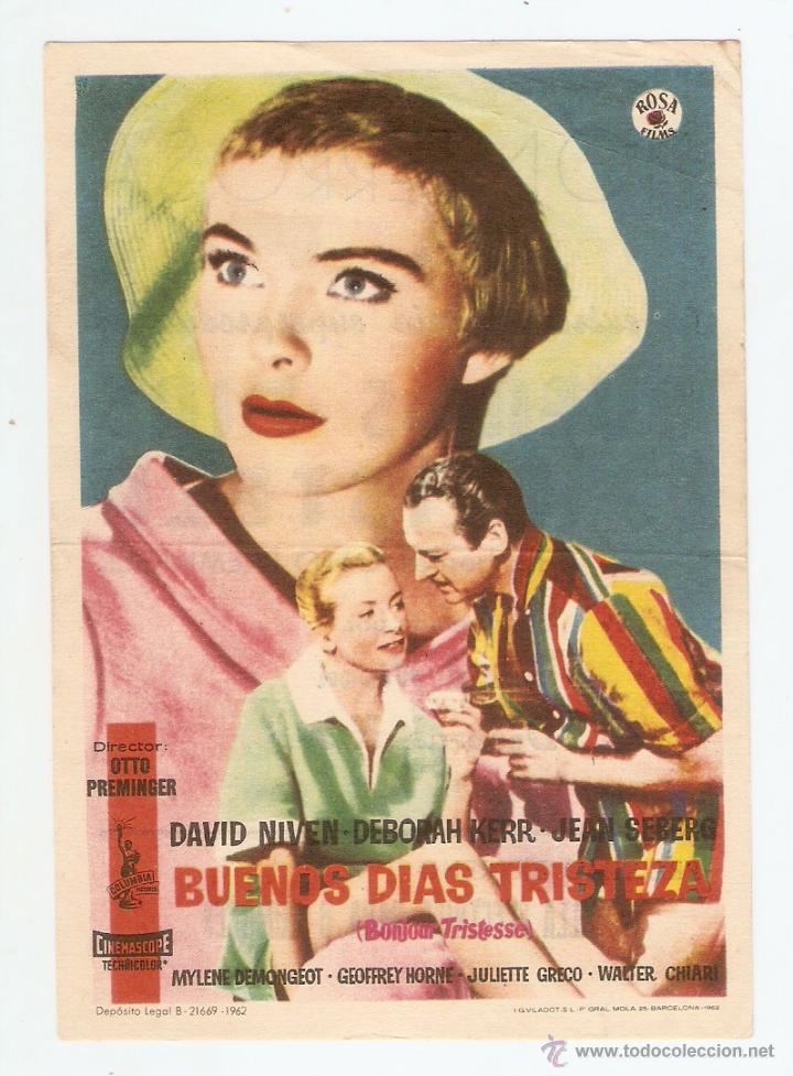 Folhetos de m&atilde;o de filmes antigos de cinema: BUENOS D&Iacute;AS TRISTEZA - DAVID NIVEN, DEBORAH KERR, JEAN SEBERG - OTTO PREMINGER - CINE MONTERROSA