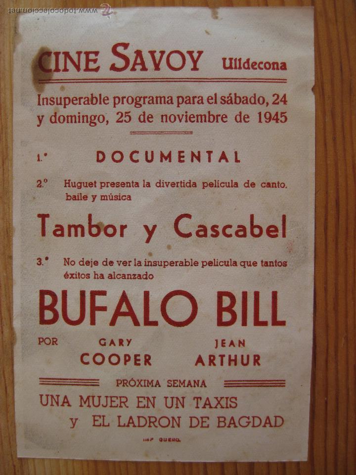Cine: BUFFALO BILL - CON PUBLICIDAD 1945 - Foto 2