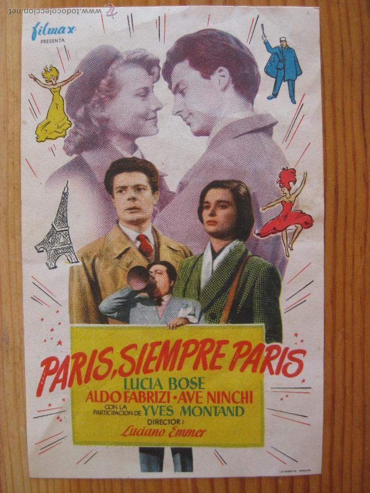  Foglietti di film di film antichi di cinema: PARIS, SIEMPRE PARIS - CON PUBLICIDAD