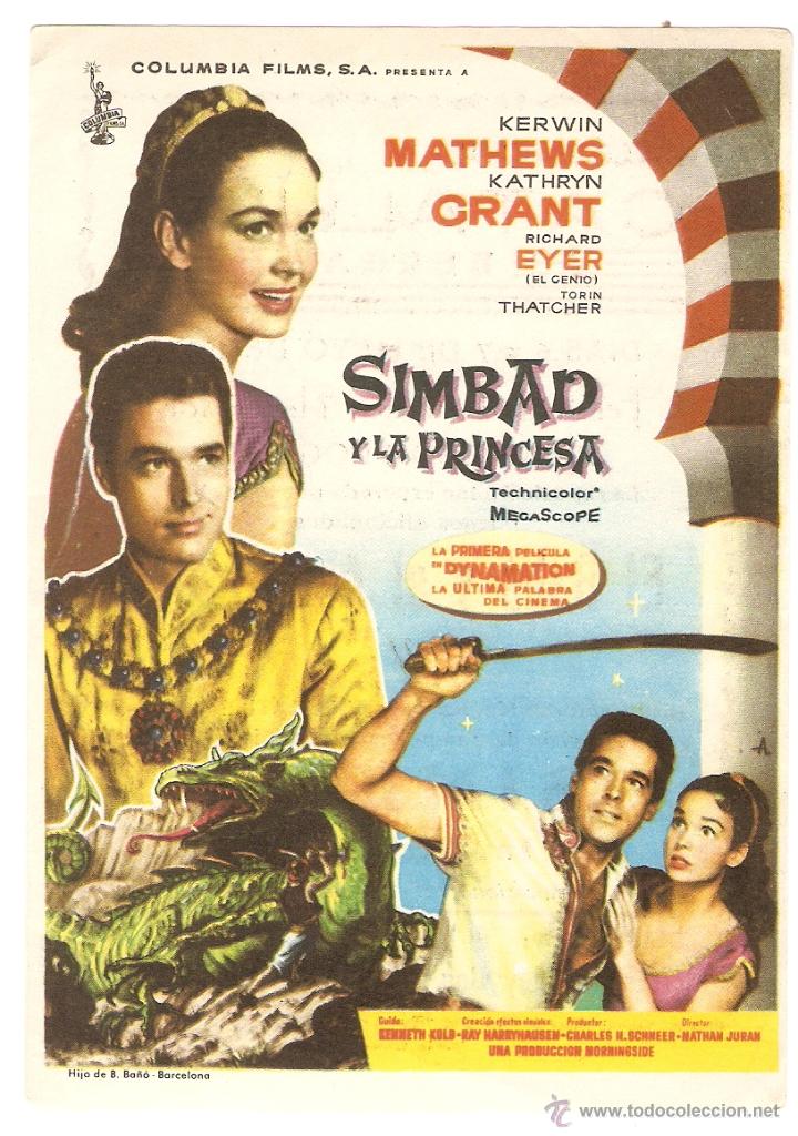  Flyers Publicitaires de films Anciens: SIMBAD Y LA PRINCESA - KERWIN MATHEWS, KATHRYN GRANT - DIRECTOR NATHAN JURAM - CINE CATALU&Ntilde;A BERGA