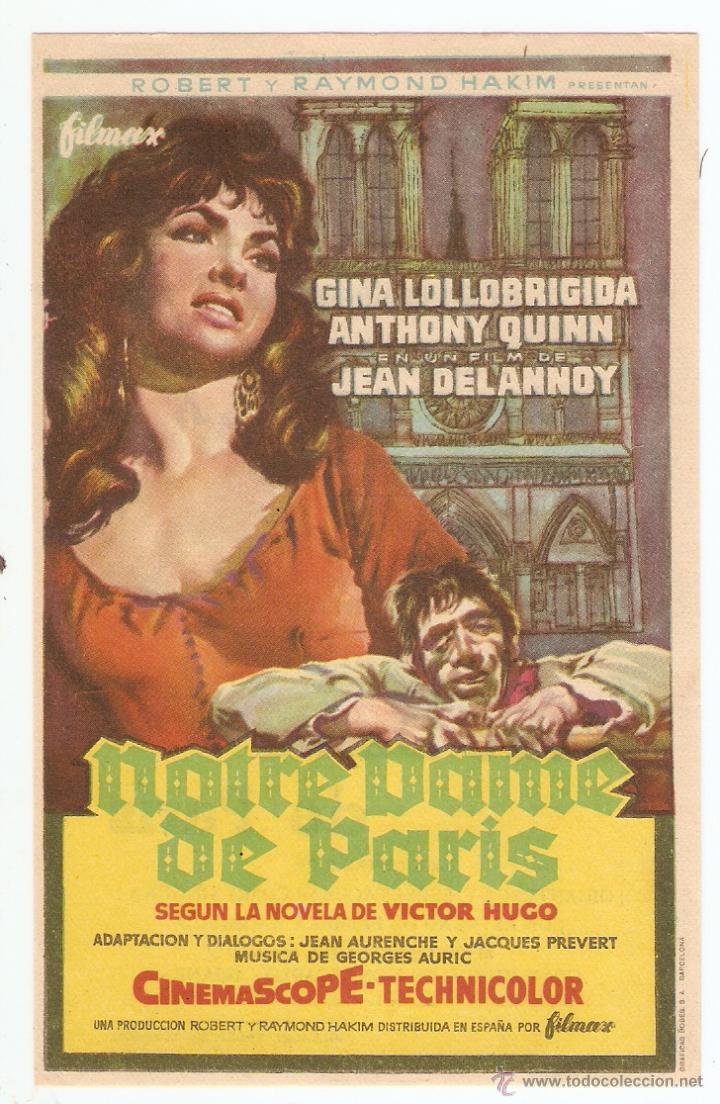 Cinema: NOTRE DAME DE PARIS - GINA LOLLOBRIGIDA, ANTHONY QUINN - DIRECTOR JEAN DELANNOY - CINE ESPA&Ntilde;A MASNOU