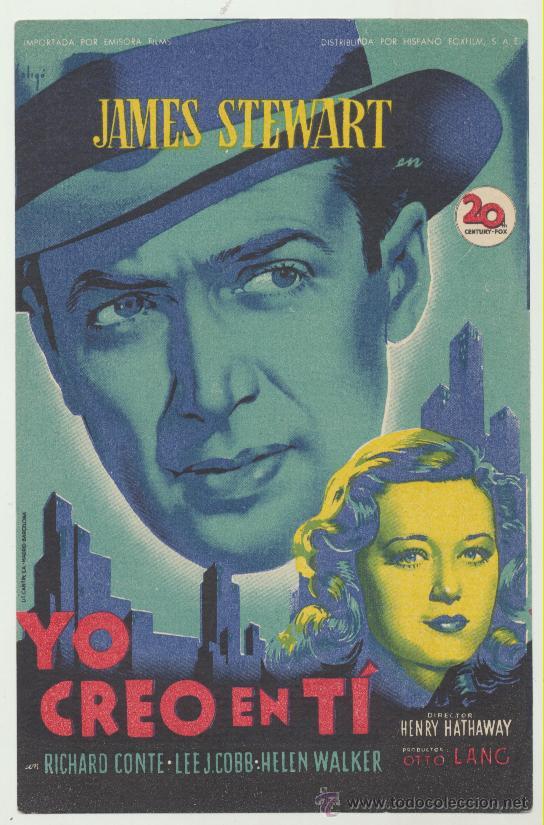 Cine: Yo creo en t&iacute;.  Solig&oacute;. Sencillo de 20Th Century Fox.  Cine T&iacute;voli  1949.