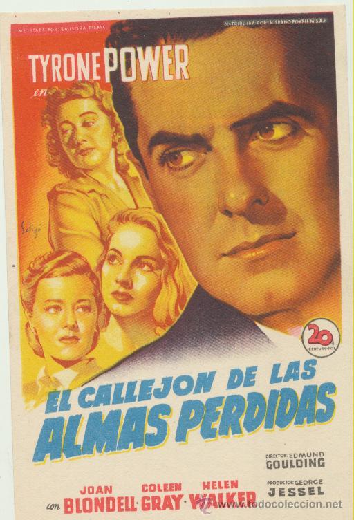 Cine: El Callej&oacute;n de las Almas Perdidas. Solig&oacute;.  Sencillo de 20Th Century Fox.