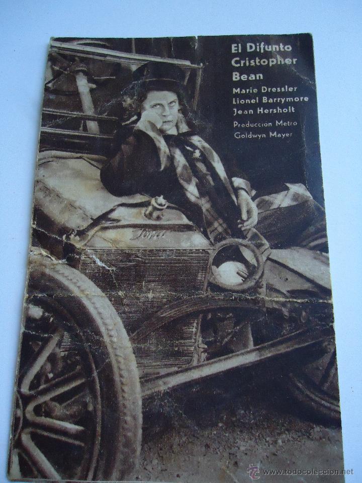Cinema: EL DIFUNTO CRISTOPHER BEAN. MARIE DRESSLER, LIONEL BARRIMORE, CARTULINA, PUBLICIDAD CINE LIRICO. ALB