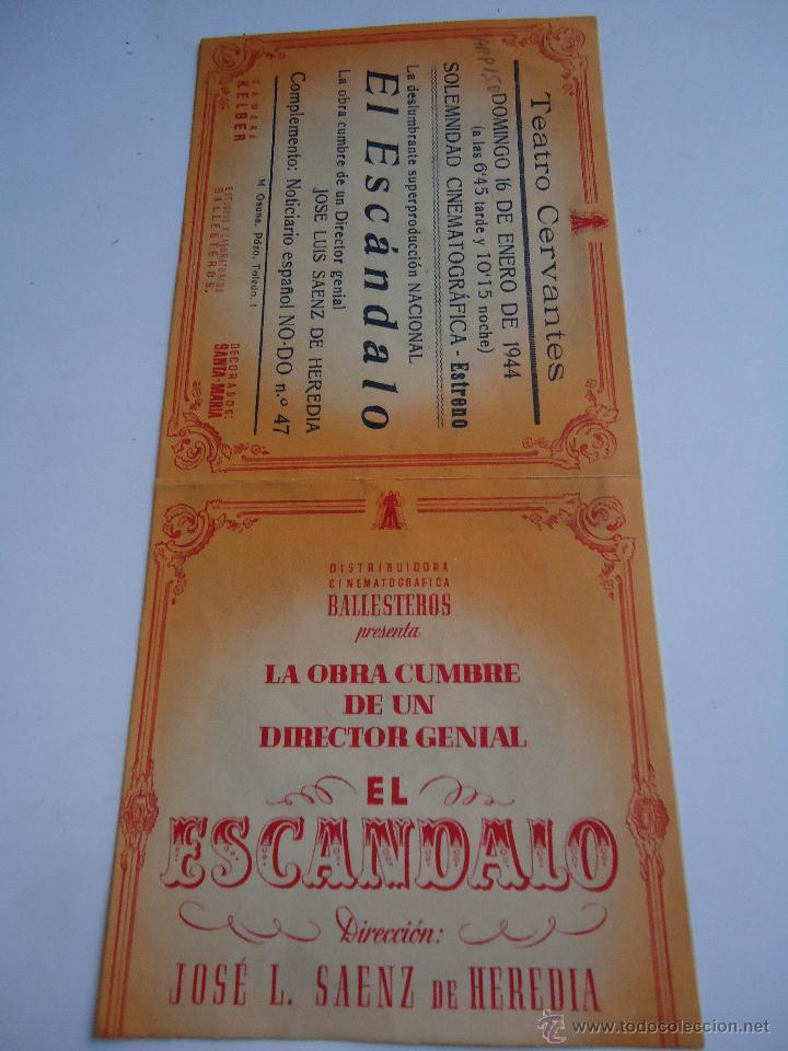 Folhetos de m&atilde;o de filmes antigos de cinema: EL ESCAND&Aacute;LO. MERCEDES VECINO, C/P. TEATRO CERVANTES. CON ARMANDO CALVO, ES DOBLE ALB