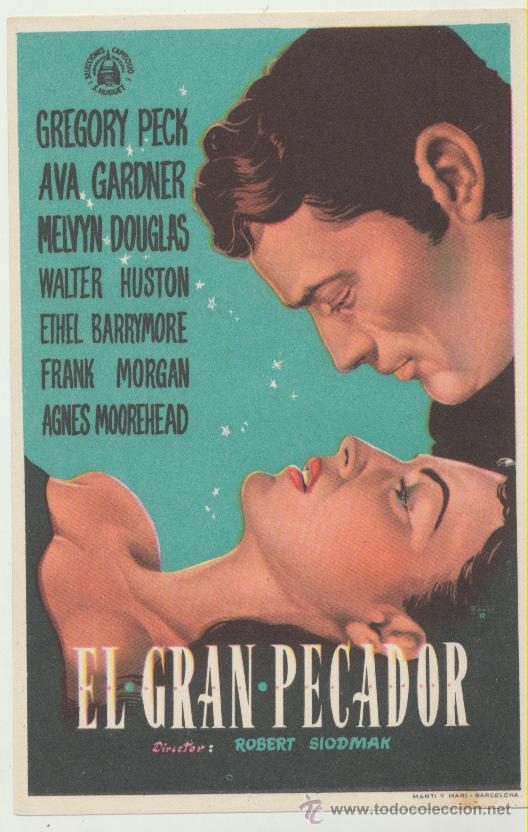  Foglietti di film di film antichi di cinema: El Gran Pecador. Sencillo de Capitolio.