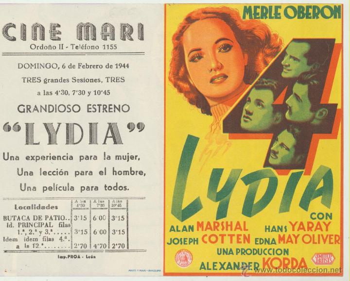  Foglietti di film di film antichi di cinema: Lydia. Doble de Capitolio.  Cine Mari - Le&oacute;n  1944.  &iexcl;MPECABLE!