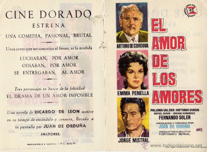 Cine: El amor de los amores. folleto de mano. Cine Dorado Zaragoza