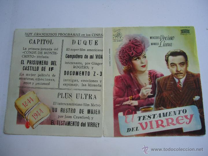  Flyers Publicitaires de films Anciens: EL TESTAMENTO DEL VIRREY. MERCEDES VECINO, C/P. CINE PLUS ULTRA, CON JOS&Eacute; ISBERT. DOBLE ALB