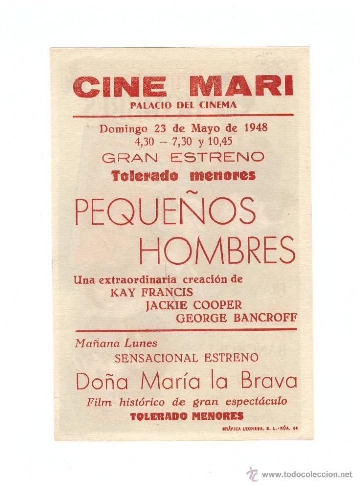Cine: Peque&ntilde;os Hombres. Programa sencillo. Cine Mari - Le&oacute;n  1948. &iexcl;IMPECABLE! - Foto 2