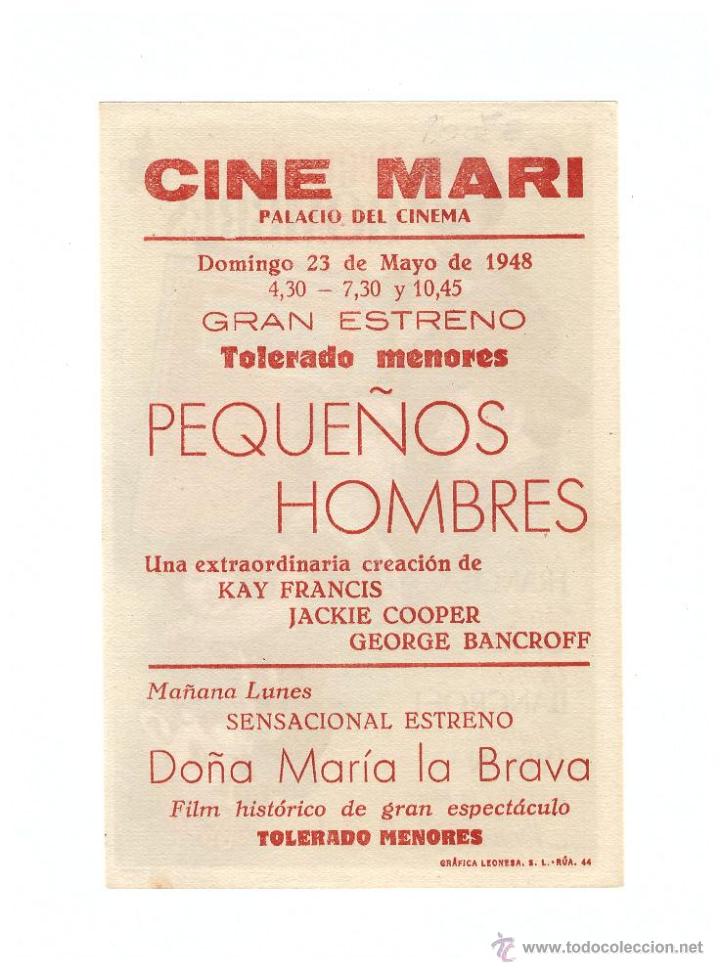 Cine: Peque&ntilde;os Hombres. Programa sencillo. Cine Mari - Le&oacute;n  1948. - Foto 2