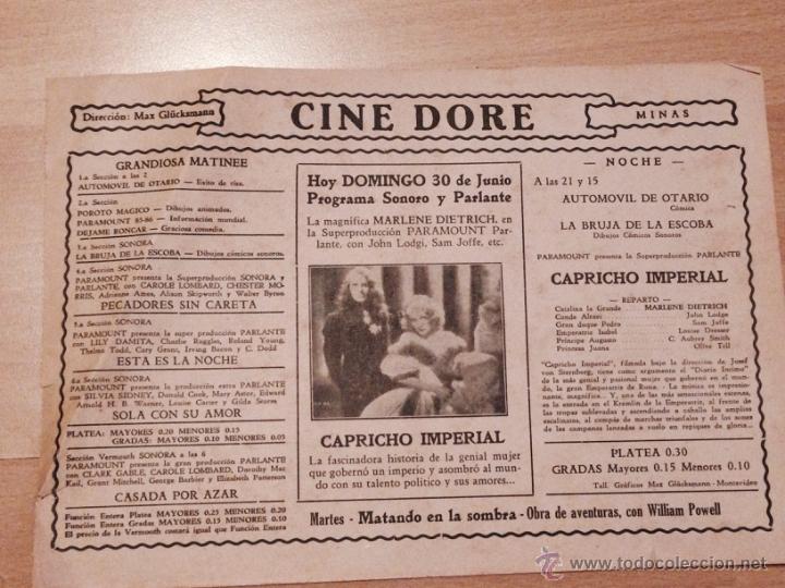 Cine: Programa Uruguay cine dore.capricho imperial .marlene dietrich