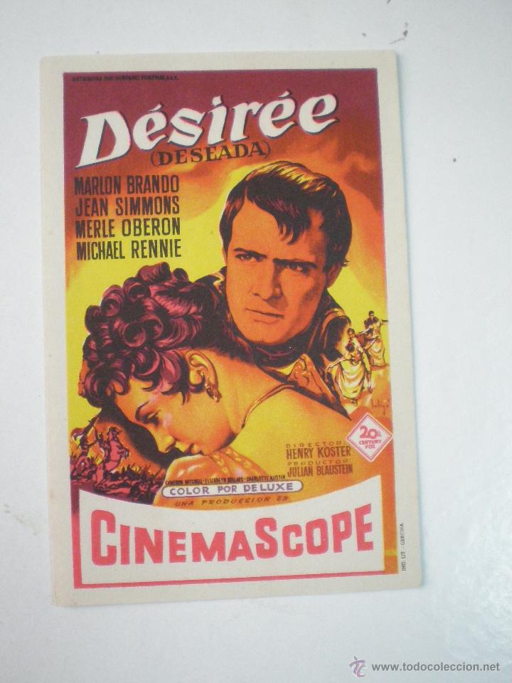 Cine: DESIRE (DESEADA) // FOLLETO DE MANO PROGRAMA DE CINE // SOLIGO MARLON BRANDO JEAN SIMMONS H. KOSTER