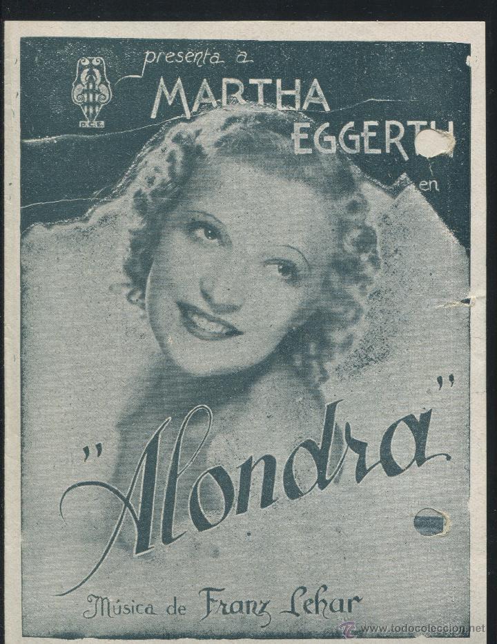Cine: ALONDRA.- PROGRAMA DOBLE. MARTHA EGGERTH CON PUBLICIDAD - Foto 1