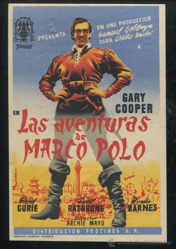Cine: PROGRAMA LAS AVENTURAS DE MARCO POLO ARCHIE MAYO GARY COOPER  JANO CON PUBLICIDAD
