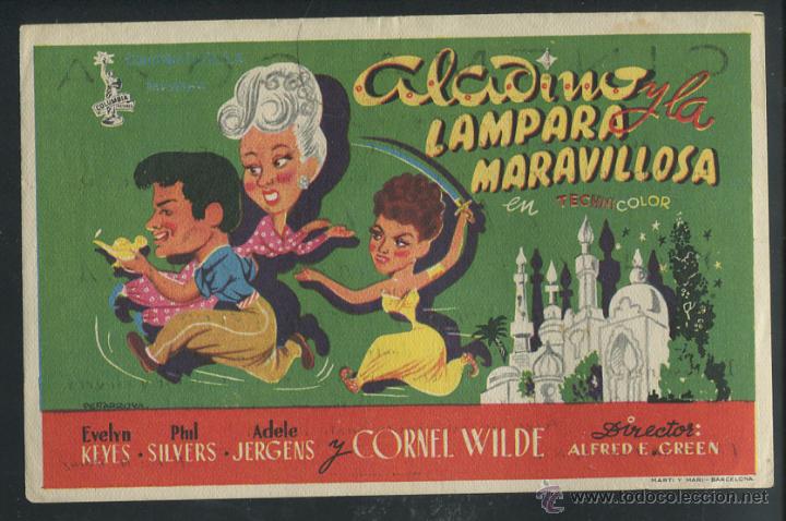  Flyers Publicitaires de films Anciens: PROGRAMA ALADINO Y LA L&Aacute;MPARA MARAVILLOSA. EVELYN KEYES, PHIL SILVERS, CORNEL WILDE CON PUBLICIDAD