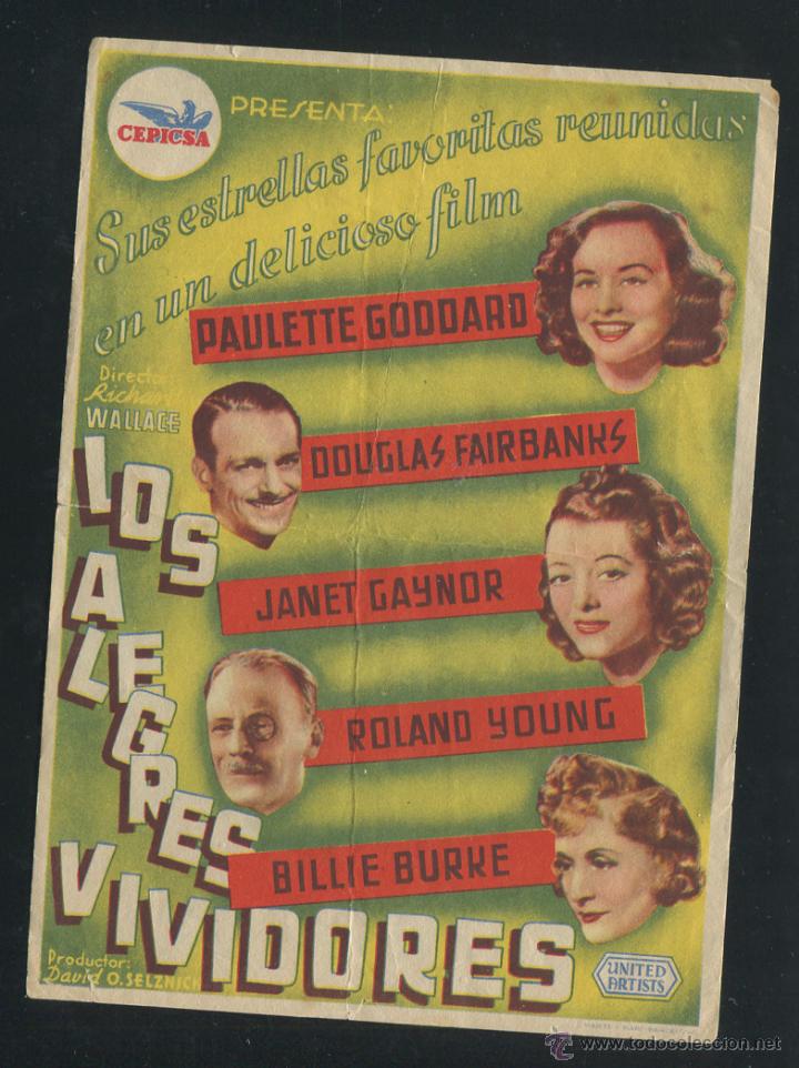 Cine: PROGRAMA Los alegres vividores, PAULETTE GODDARD DOUGLAS FAIRBANKS, 1947, Impecable - Foto 1