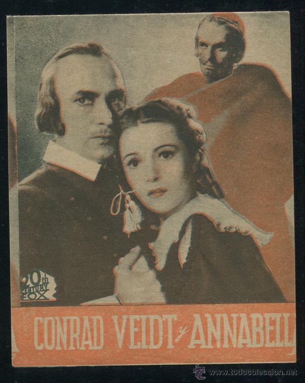 Folhetos de m&atilde;o de filmes antigos de cinema: PROGRAMA BAJO EL MANTO ESCARLATA, DOBLE, CONRAD VEIDT ANNABELLA, CON PUBLICIDAD