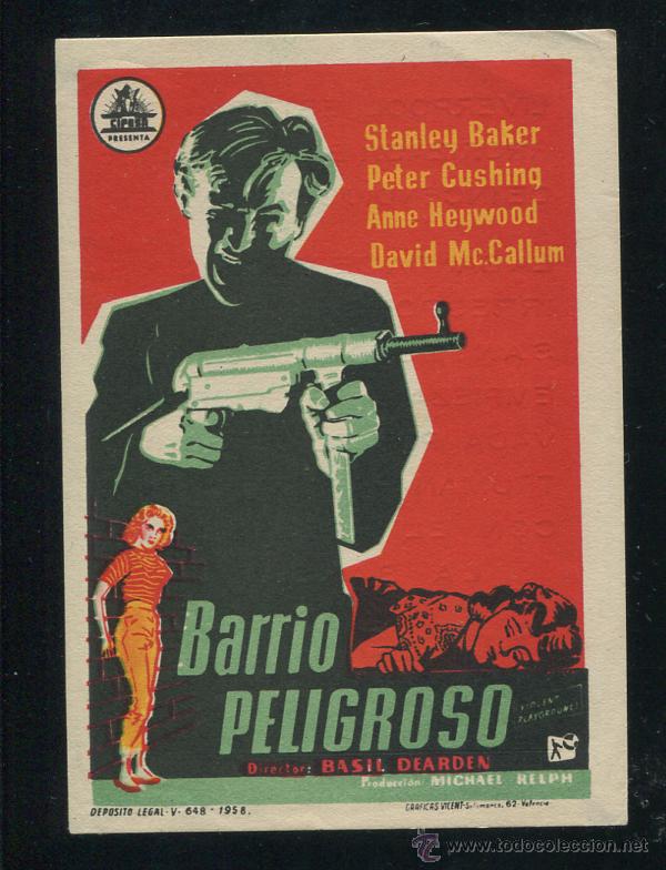 Cine: PROGRAMA  BARRIO PELIGROSO CON STANLEY BAKER Y PETER CUSHING A&Ntilde;O 1958 CON PUBLICIDAD - Foto 1